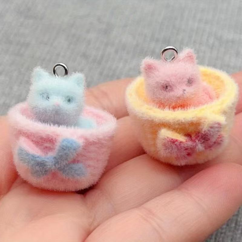 4pcs 3D plush resin cat pendan - Jewelry Making Accessories ulasan dan harga