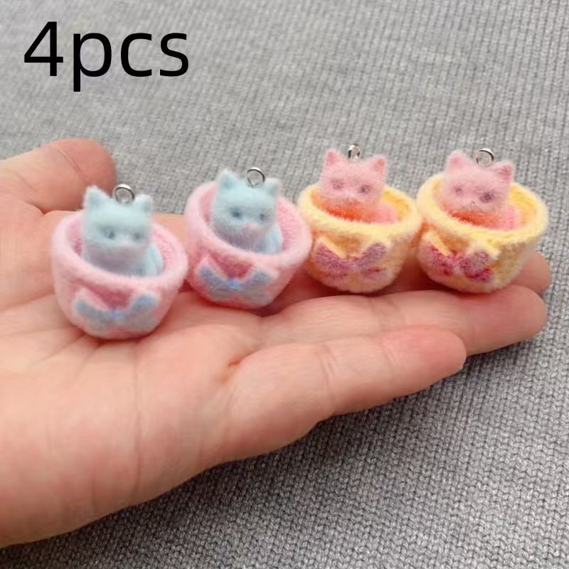 4pcs 3D plush resin cat pendan - Jewelry Making Accessories ulasan dan harga
