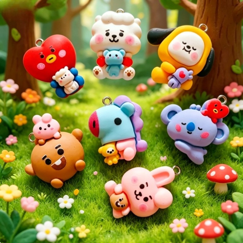 7pcs BT21 Resin Cartoon Charm  - Jewelry Making Accessories ulasan dan harga
