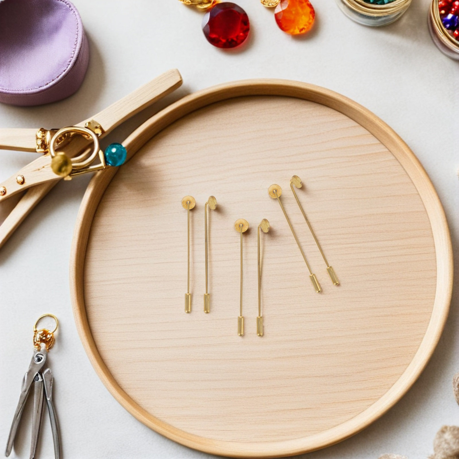 50Sets Copper Flat Round Tray  - Jewelry Making Head Pins ulasan dan harga