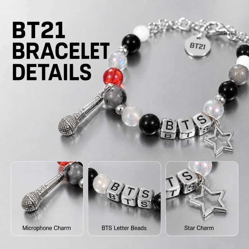 BT21 Black Red Beaded Bracelet - Jewelry Making Accessories ulasan dan harga