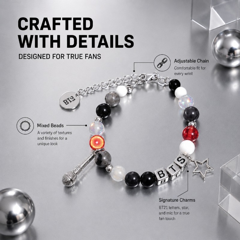 BT21 Black Red Beaded Bracelet - Jewelry Making Accessories ulasan dan harga