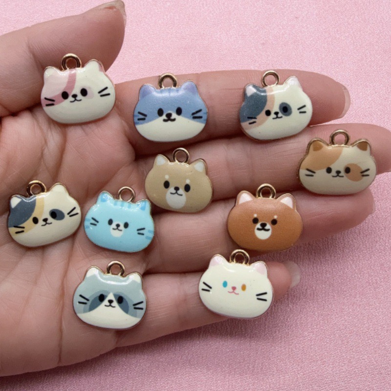 12pcs Printed Cat Head Alloy D - Jewelry Making Accessories ulasan dan harga