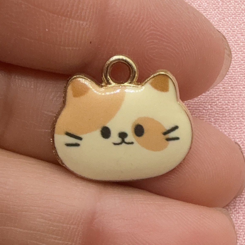 12pcs Printed Cat Head Alloy D - Jewelry Making Accessories ulasan dan harga