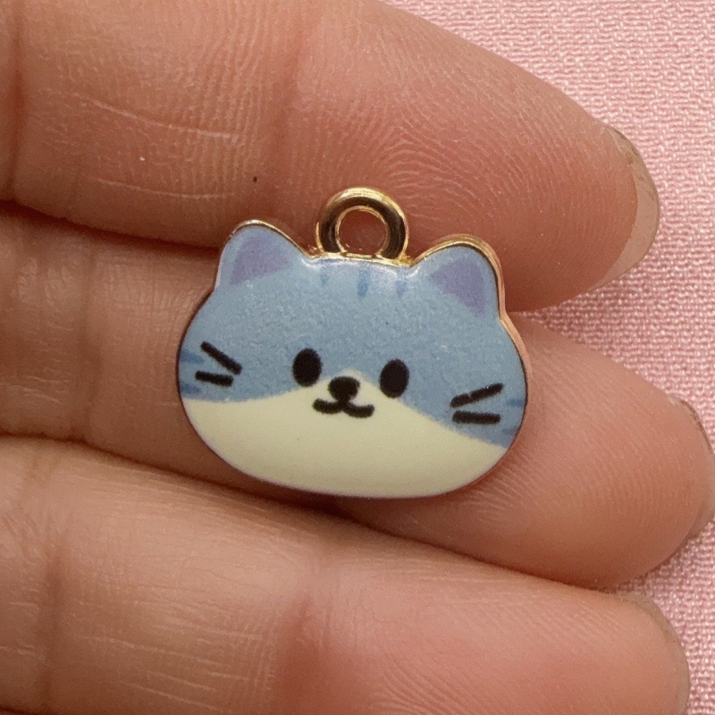 12pcs Printed Cat Head Alloy D - Jewelry Making Accessories ulasan dan harga