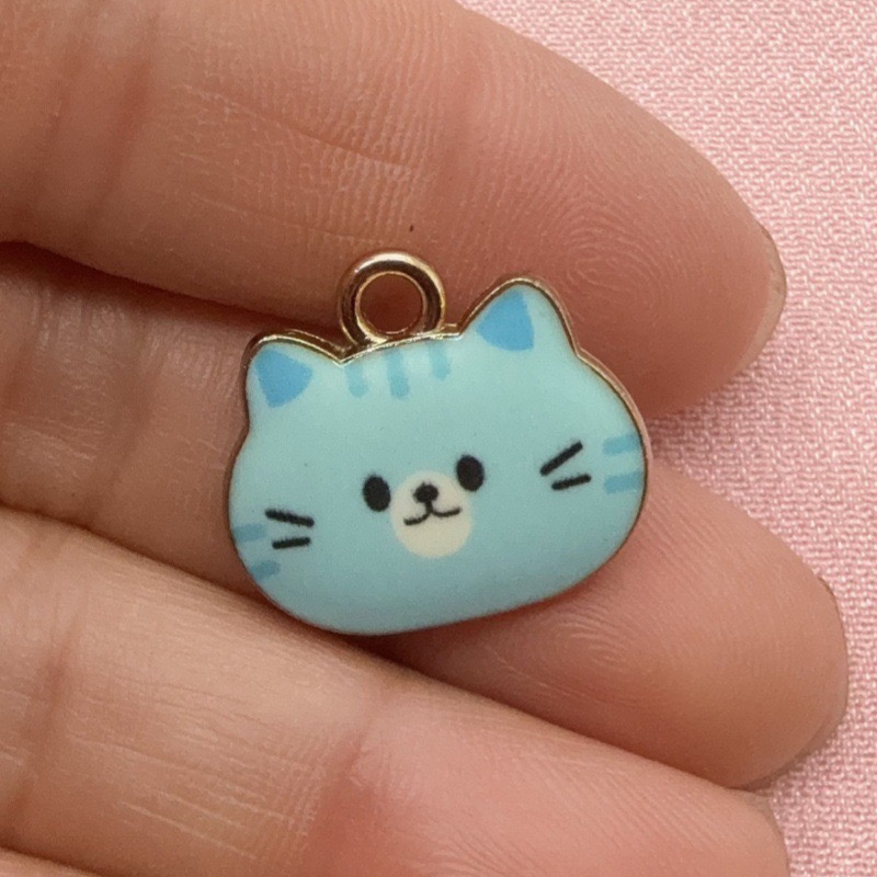 12pcs Printed Cat Head Alloy D - Jewelry Making Accessories ulasan dan harga